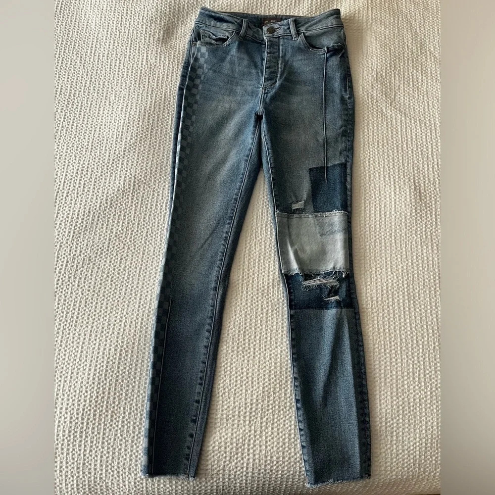 DL1961 Farrow Ankle High Rise Skinny Jean with Patches size 27 NWOT